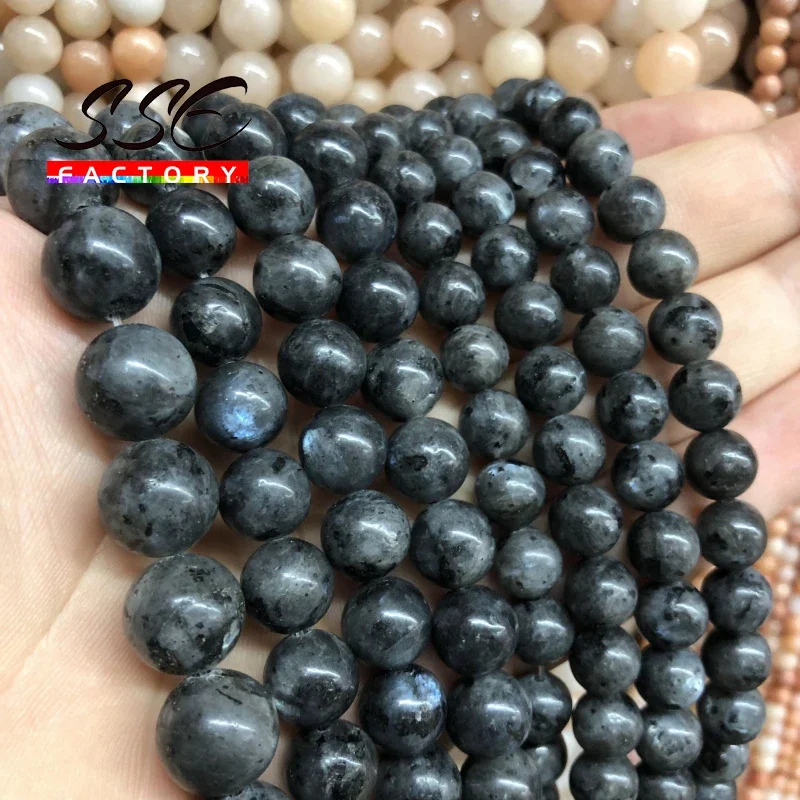 Natural Black Labradorite Stone Beads Round Larvikite Beads For Jewelry Making DIY Bracelet 4 6 8 10 12MM 15