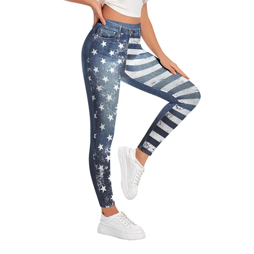 女性レギンス独立記念日スターストライプ 3D プリントパンツ 7 月 4 日のセクシーな女性タイツハイウエストズボンワークアウトレギンス