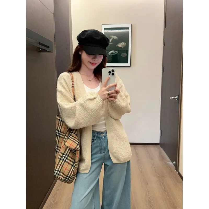 الخريف والشتاء أزياء كسول نمط تنوعا فضفاضة منتصف طول بلون نفخة الأكمام سترة سترة المرأة الأعلى #2