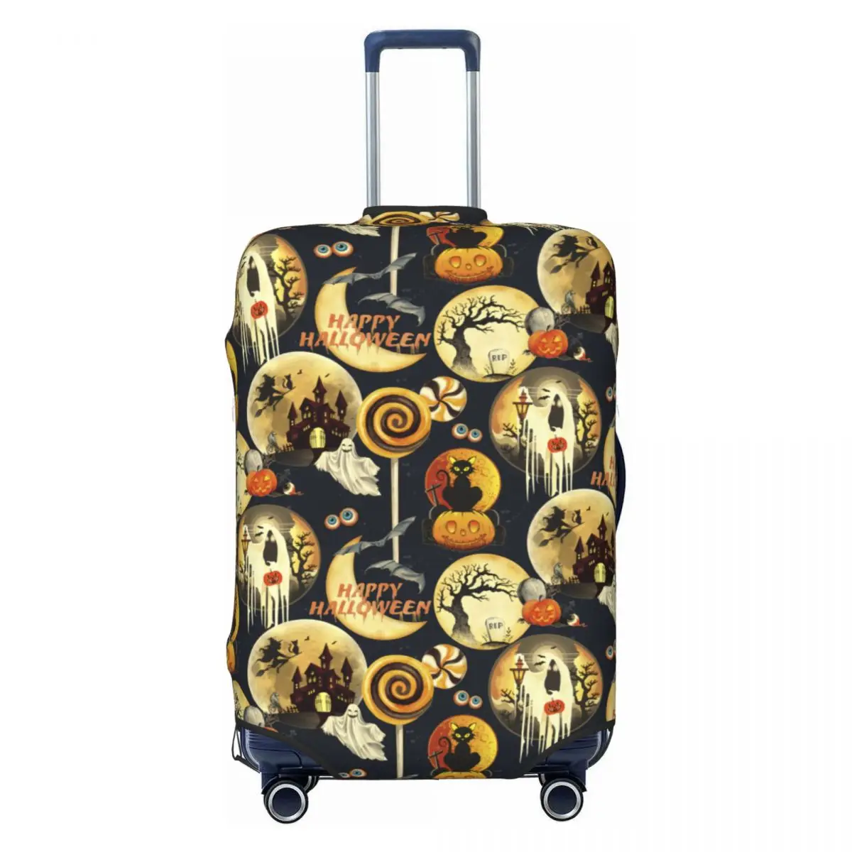 

Halloween Pumpkin Ghosts Haunted House Luggage Cover Elastic Travel Suitcase Protective Covers Fits 18-32 Inch