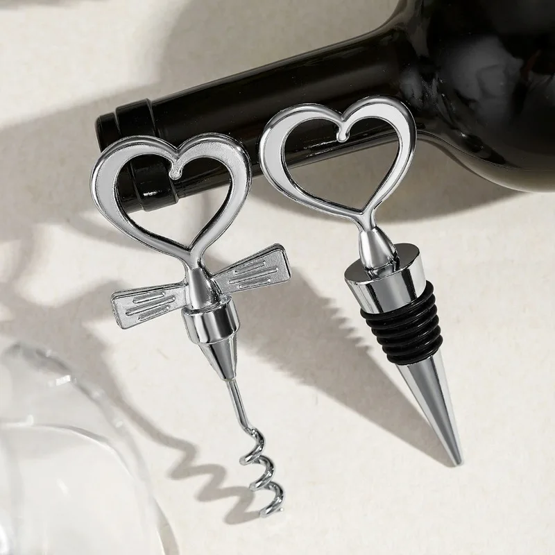 Love Heart Corkscrew Wine Bottle Opener Wine Stopper Wedding Gift Favors For Guests Bottle Opener Set Wedding Decorations