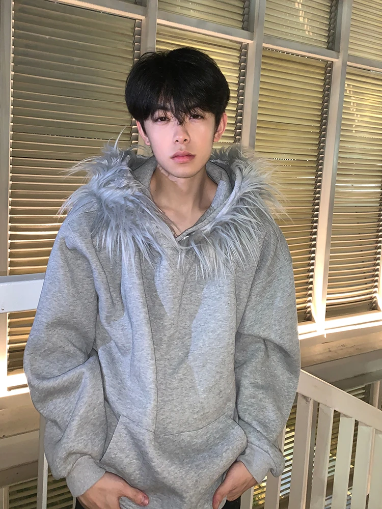 

Мужская зимняя толстовка-худи с утолщением, американский дизайн, воротник из искусственного меха, стильная верхняя одежда Cleanfit для пар