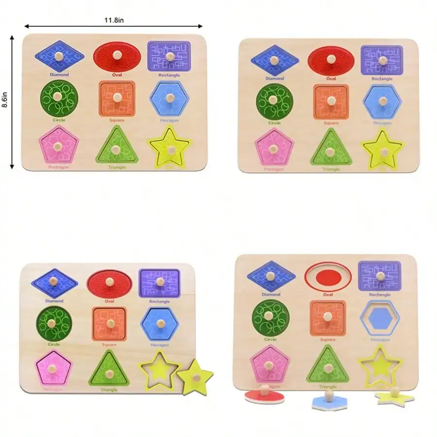 

Toddler Wooden Preschool Learning Shape Peg Puzzle Board, Educational Toys for Kids