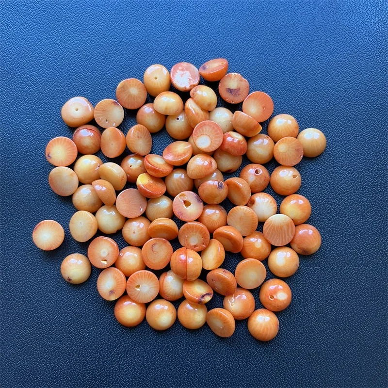 5*10MM Half Round 10PCS Semicircle Orange Coral Beads Semi-precious Stone Dome Flat Back Cabochons Mineral Gem Cameo Rings