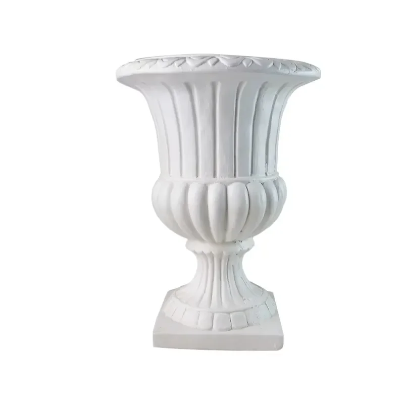 White Resin Roman Column Flower Pot Carved Base Planter for Wedding Garden Decoration Custom Color OEM ODM Home Decor Vase