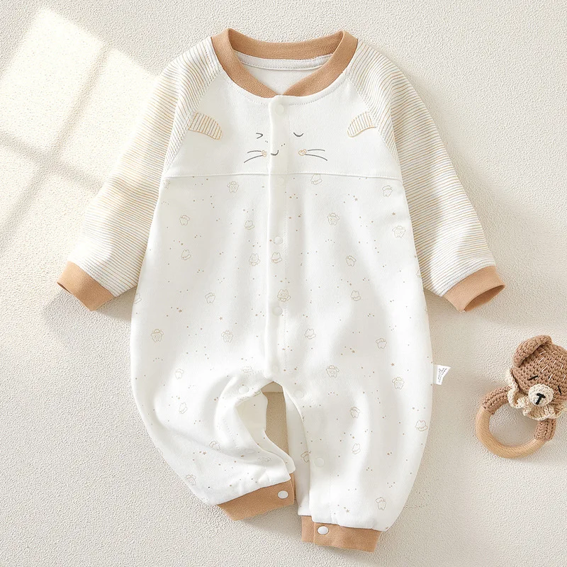 Granular Bear Baby Bodysuit Baby Clothes Long Sleeve Boneless Hidden Button Newborn Climbing Clothes Spring and Autumn