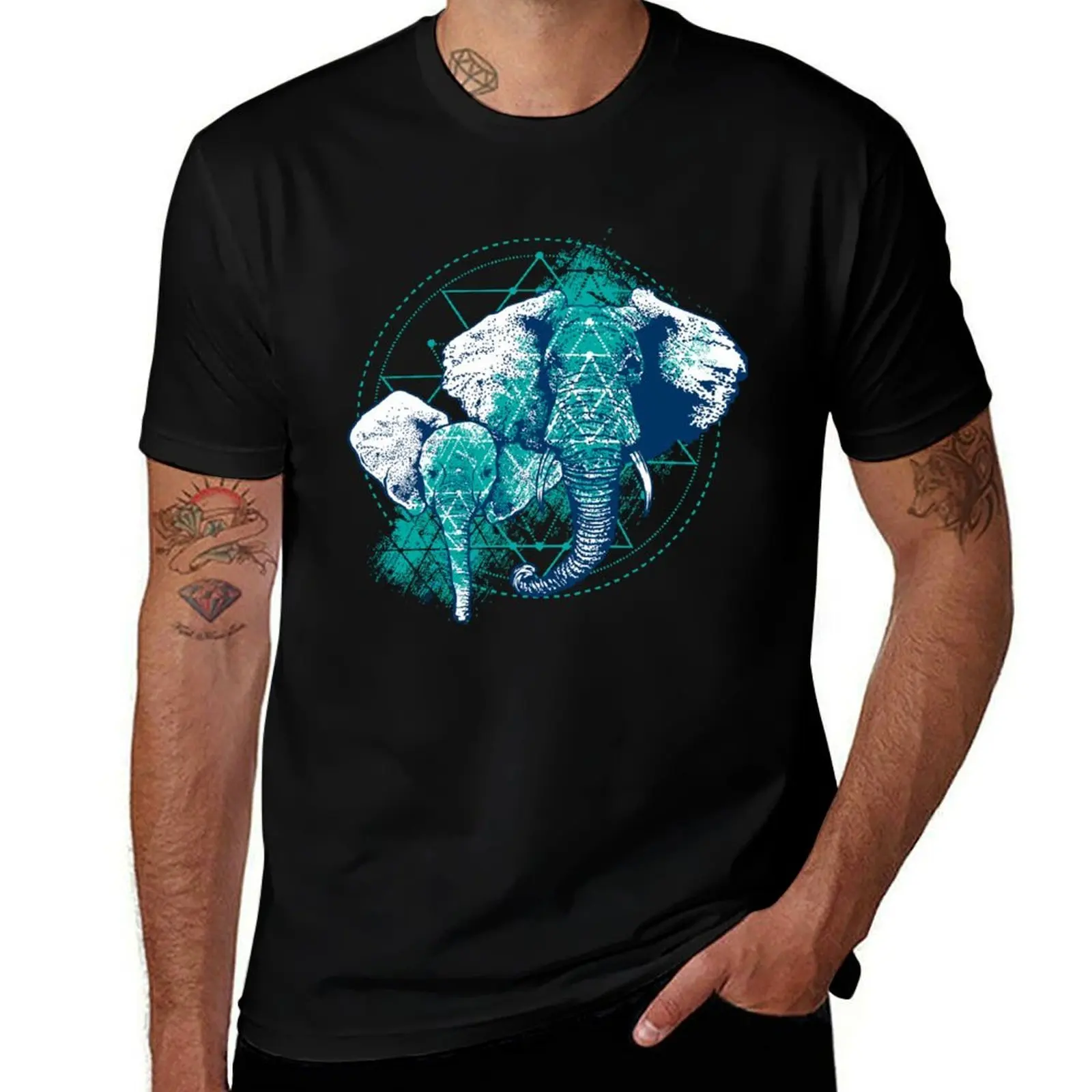

Watercolor Elephant Mandala Art – Sacred Geometry Elephant Mother and Baby Illustration T-Shirt