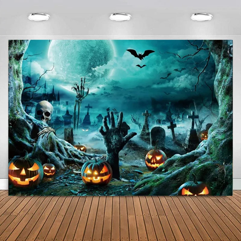 

Halloween Backdrop for Photography Parties Decoration Creepy Ghost Cemetery Skull Photo Scary Pumpkin Background Birthday Banner