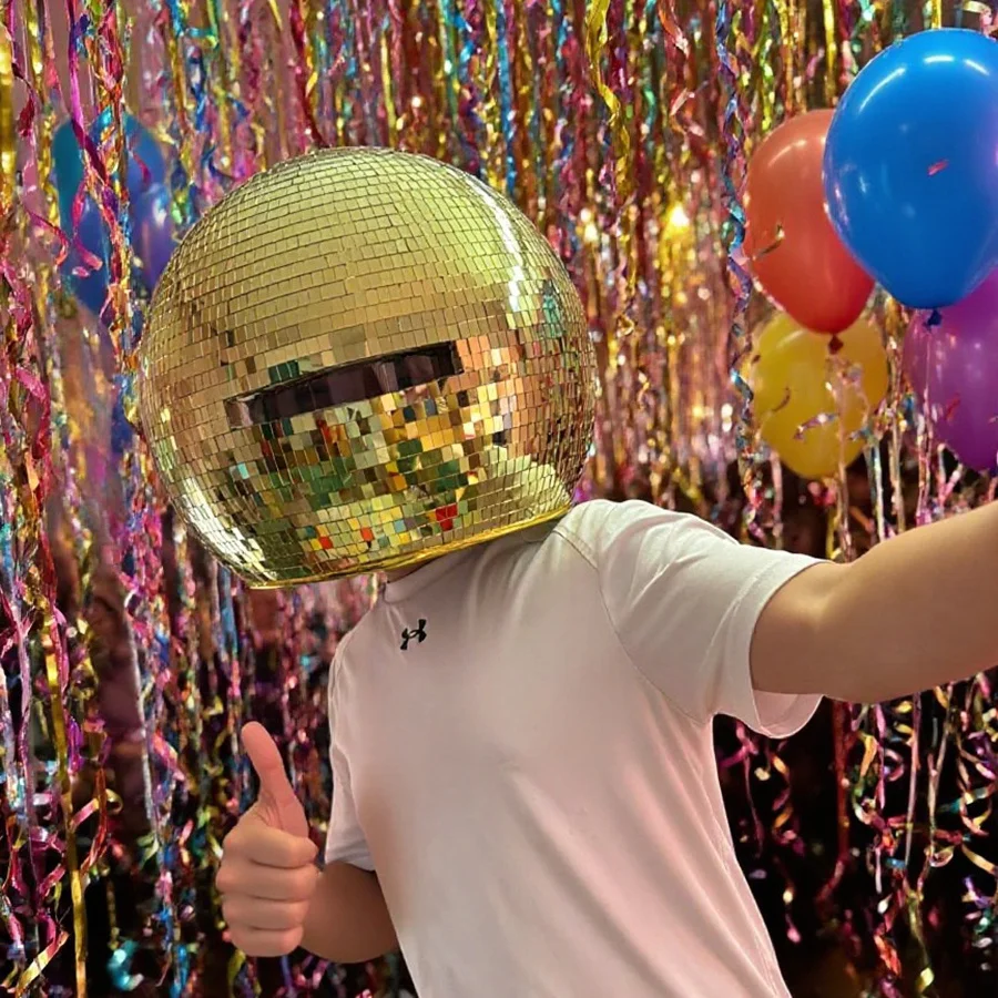 

Mirror Disco Helmet Silver Disco Ball Helmet Party Decor Costume Christmas Ball Dance Bar Club Party Rave Show Disco Ball Helmet