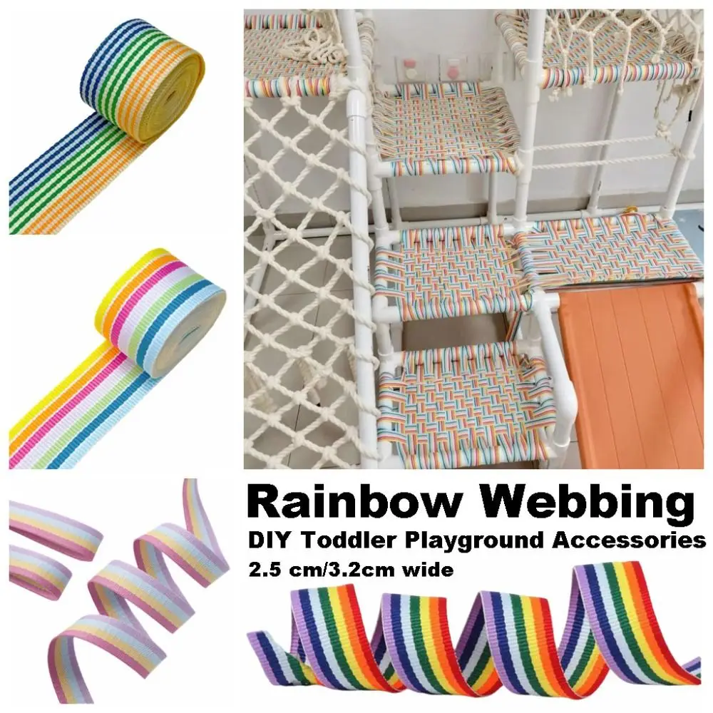 Thick Rainbow Webbing Colorful 2.5 cm/3.2cm Kids Climbing Frame Webbing Heavy-duty 45m Indoor Kids Climbing Toys