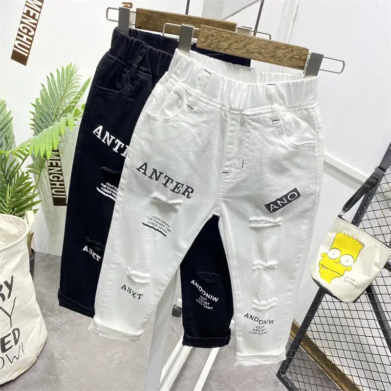 

Spring Autumn Cotton Boys Pants Children Trousers Casual Kids Ripped Pants Baby Boys Clothes 2-6Years