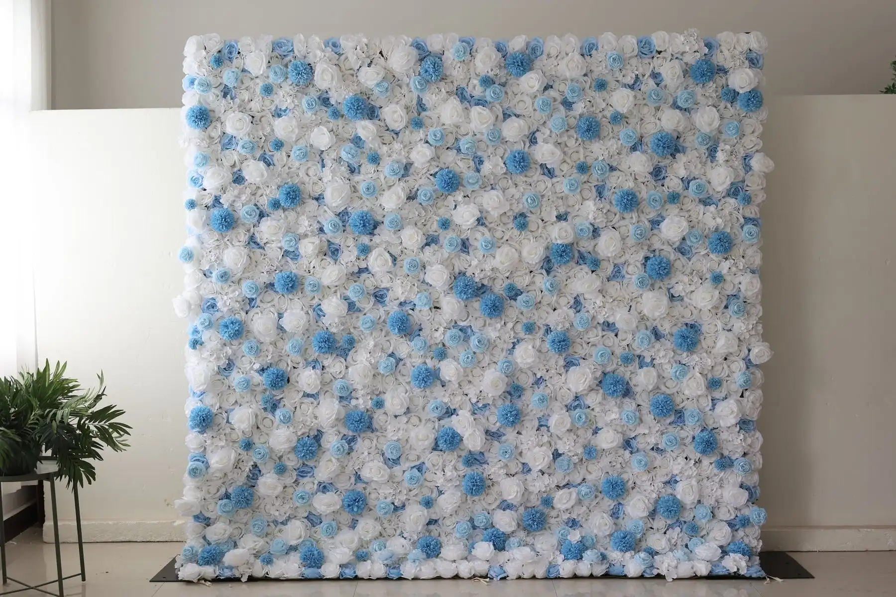 

Blue-white rose Orchid 3D Cloth Flower Wall Wedding Backdrop Fabric Floral Green Plant Wall Window Display Event Party Props