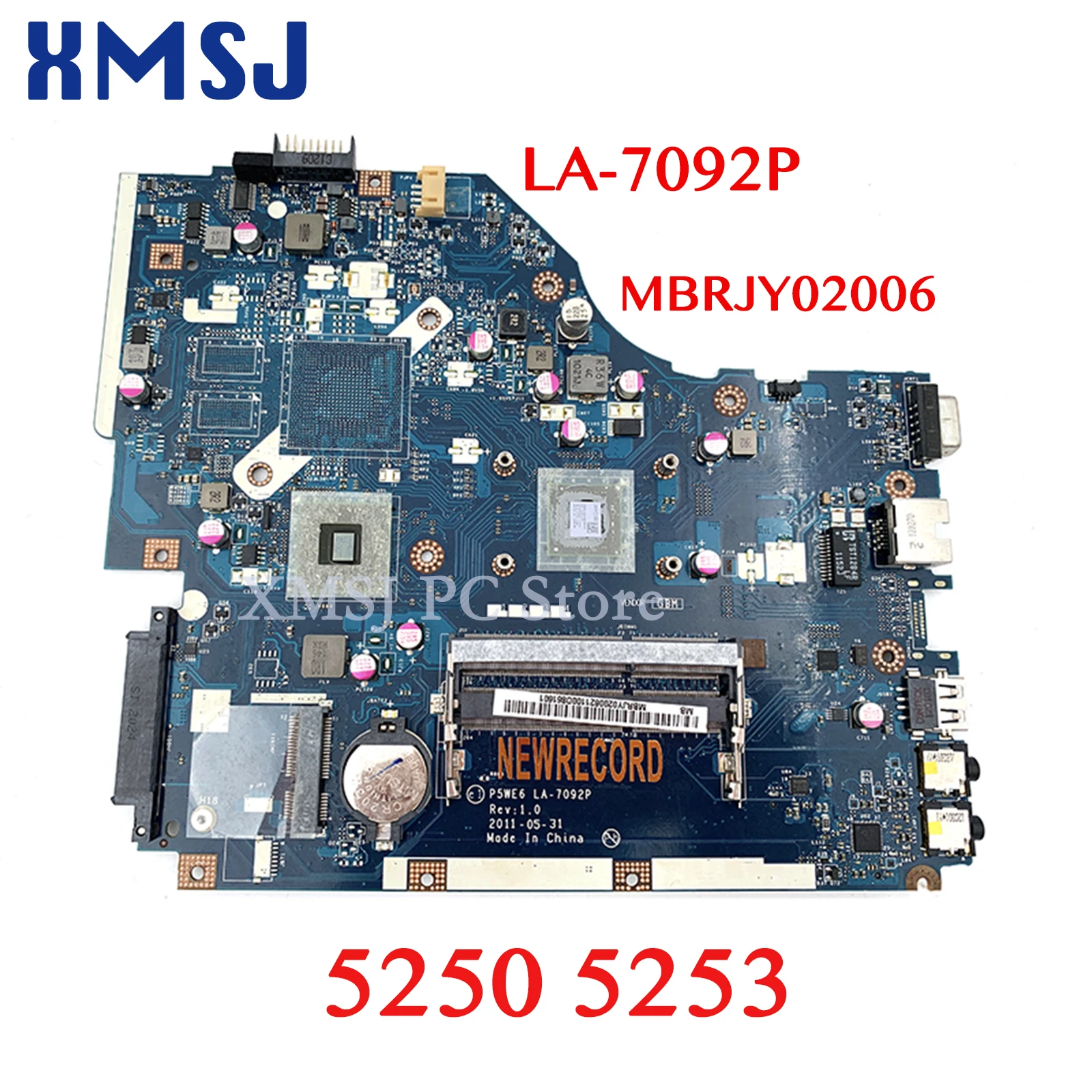 

XMSJ For Acer Aspire 5250 5253 Laptop Motherboard MBRJY02006 P5WE6 LA-7092P AMD CPU Onboard DDR3 Main Board Full Test