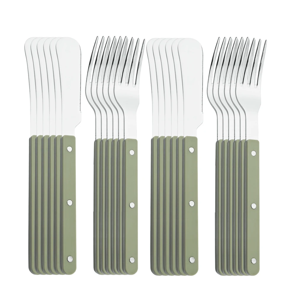 ABS Handle Rivets Decoration Knife Fork Set Stainless Steels Dinner Cutlery Set Green Spoon Western Dinnerware Kitchen Flatware