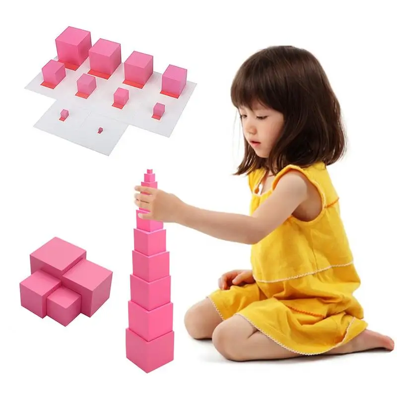 Pink Tower Wooden Pink Tower Stacking Blocks Stacking Tubes Montessori Sensory Attention Training Teaching Tool Intellectual