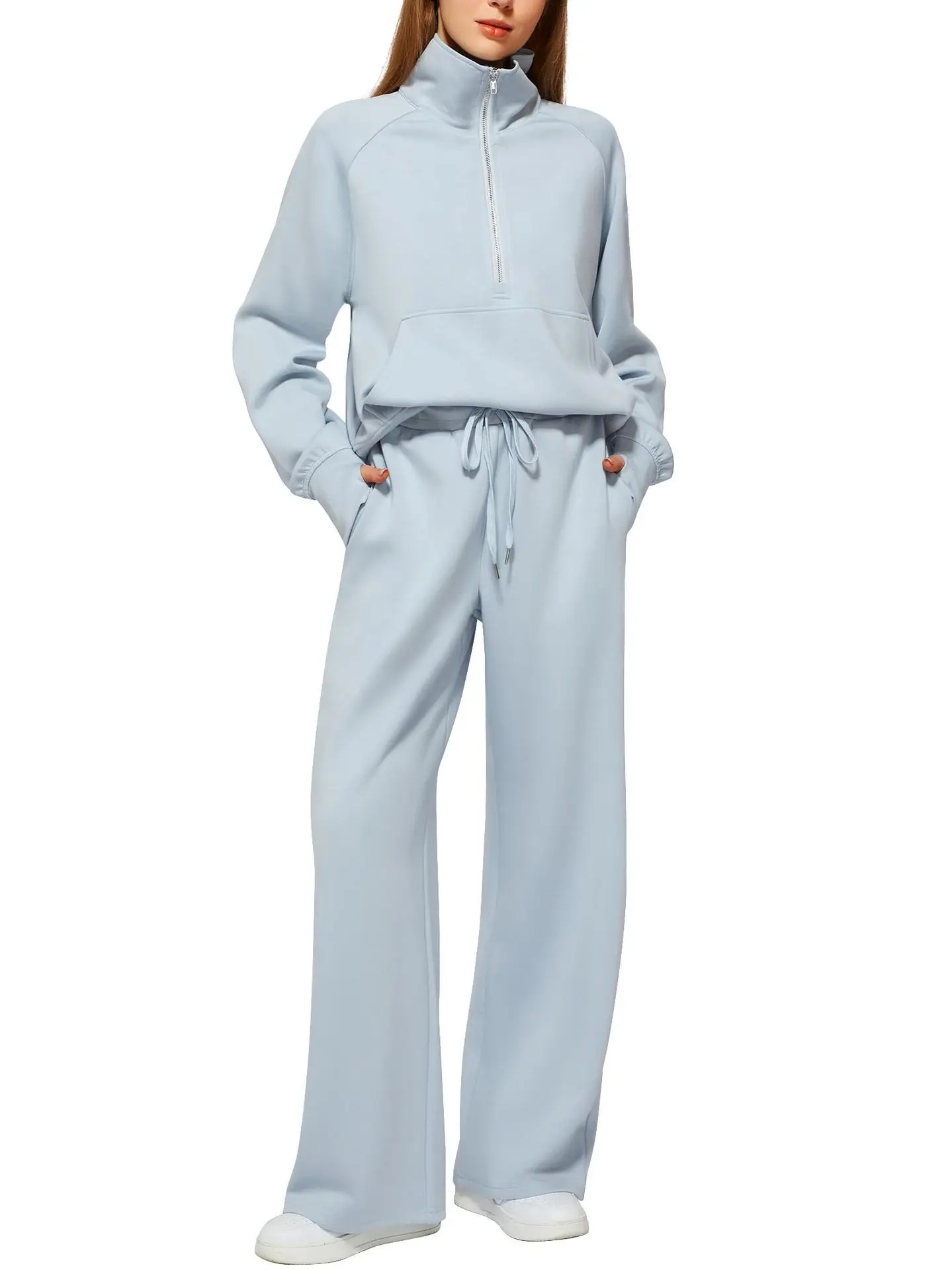 Pers LOGO custom women's 2026  new European and American casual stand-up collar zipper sports and leisure sweater two-piece set