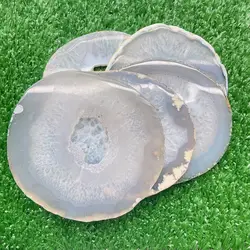 Large scale Natural white agate slice raw stone slice agate set pieces of landscape glass cushion TV wall crystal display.