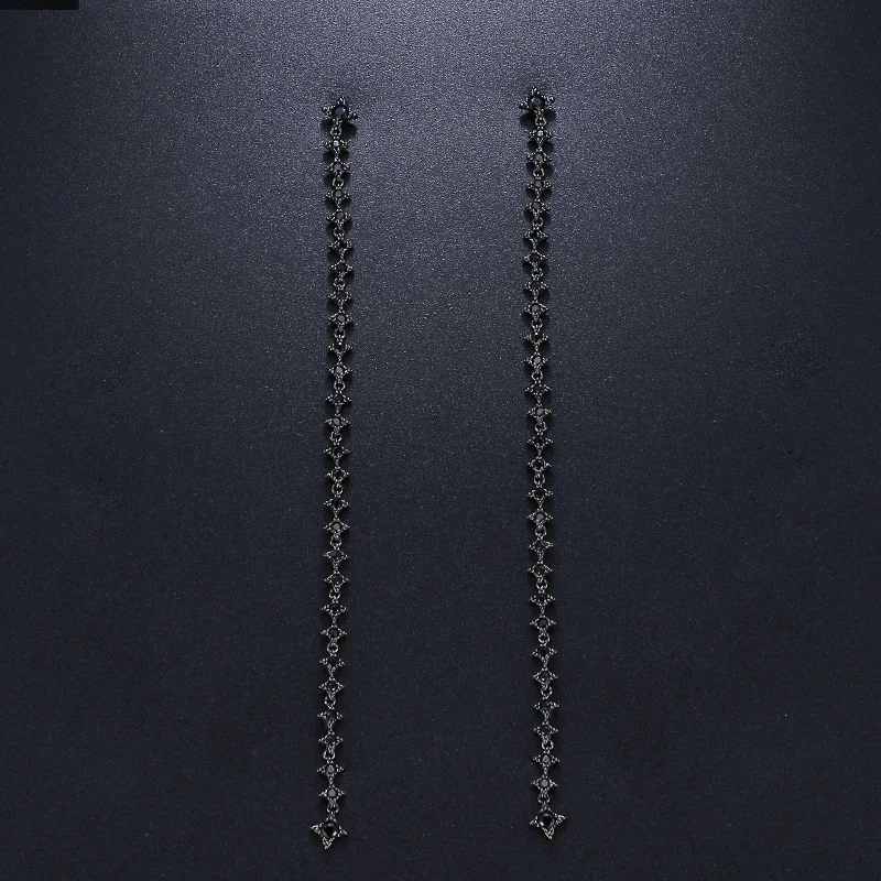 2018 Classic Long Zircon Drop Earrings For Women Luxury Wedding Earrings Black Gun Jewelry Gift brinco bijoux