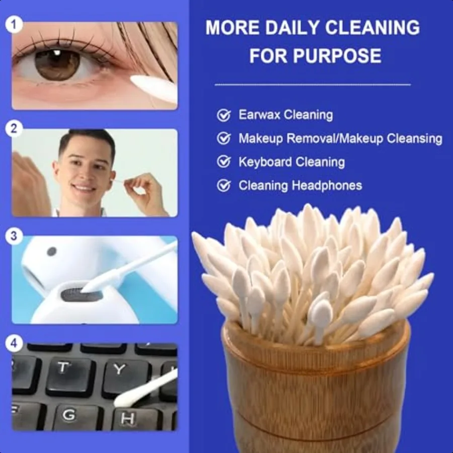 1000 Count Dual Tip Cotton Swabs with Pointed and Rounded Ends Biodegradable Paper Sticks Soft Cotton for Cleaning Makeup and E