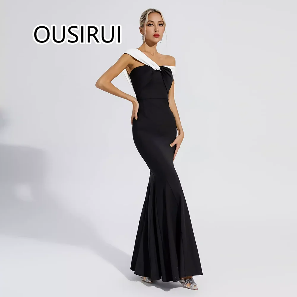 

Simple Off-Shoulder Satin Solid Formal Bridesmaid Dress Illusion Back Floor-Length Sheath Sleeveless Evening Gown Custom Made