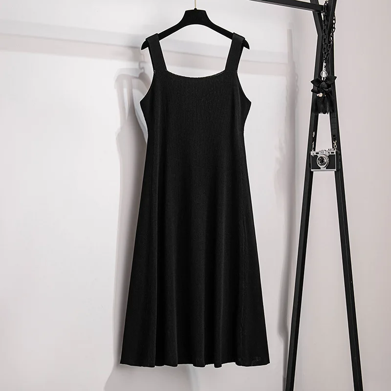 New 2023 Ladies Summer Plus Size Tank Dress For Women Large Sleeveless Slim Elastic Black Midi Knit Dress 3XL 4XL 5XL 6XL 7XL