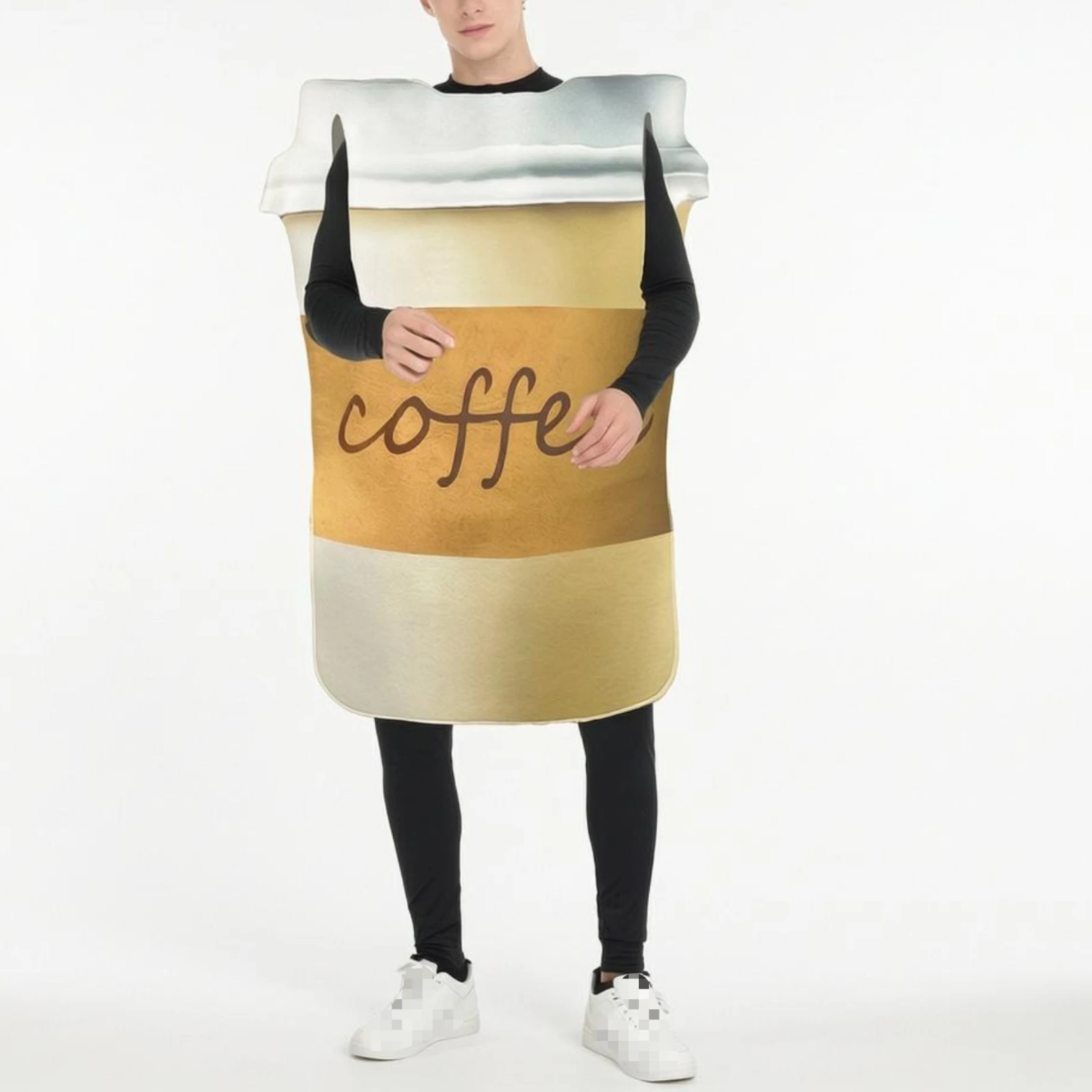 Coffee Cup Costume Full-Body Coffee Mug Outfit Cup-Shaped Costume Printed on the Front Only Easy to Wear for Adults