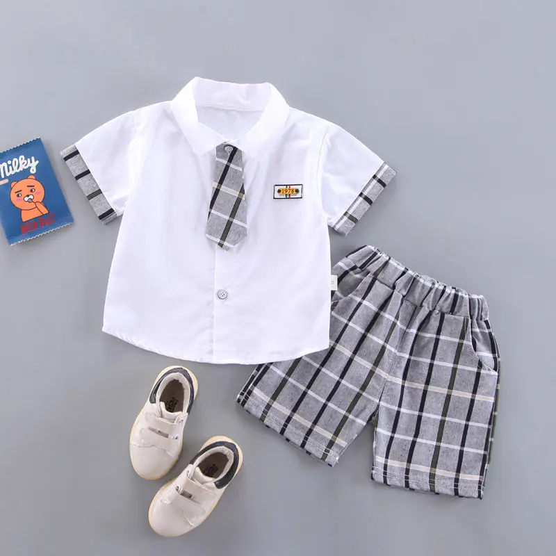 Casual baby boys clothes sets solid color cotton baby kids short sleeve shirt shorts 2pcs summer fashion