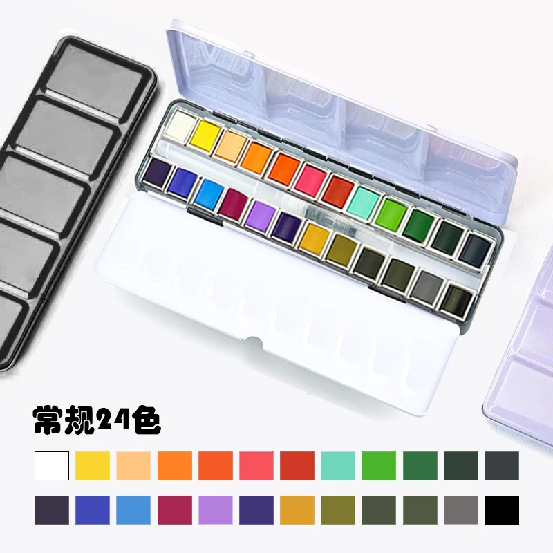 12/24/48colors Solid Pigment Watercolor Paints Set With Water Color Portable Brush Pen Professional Painting Art Supplies no box