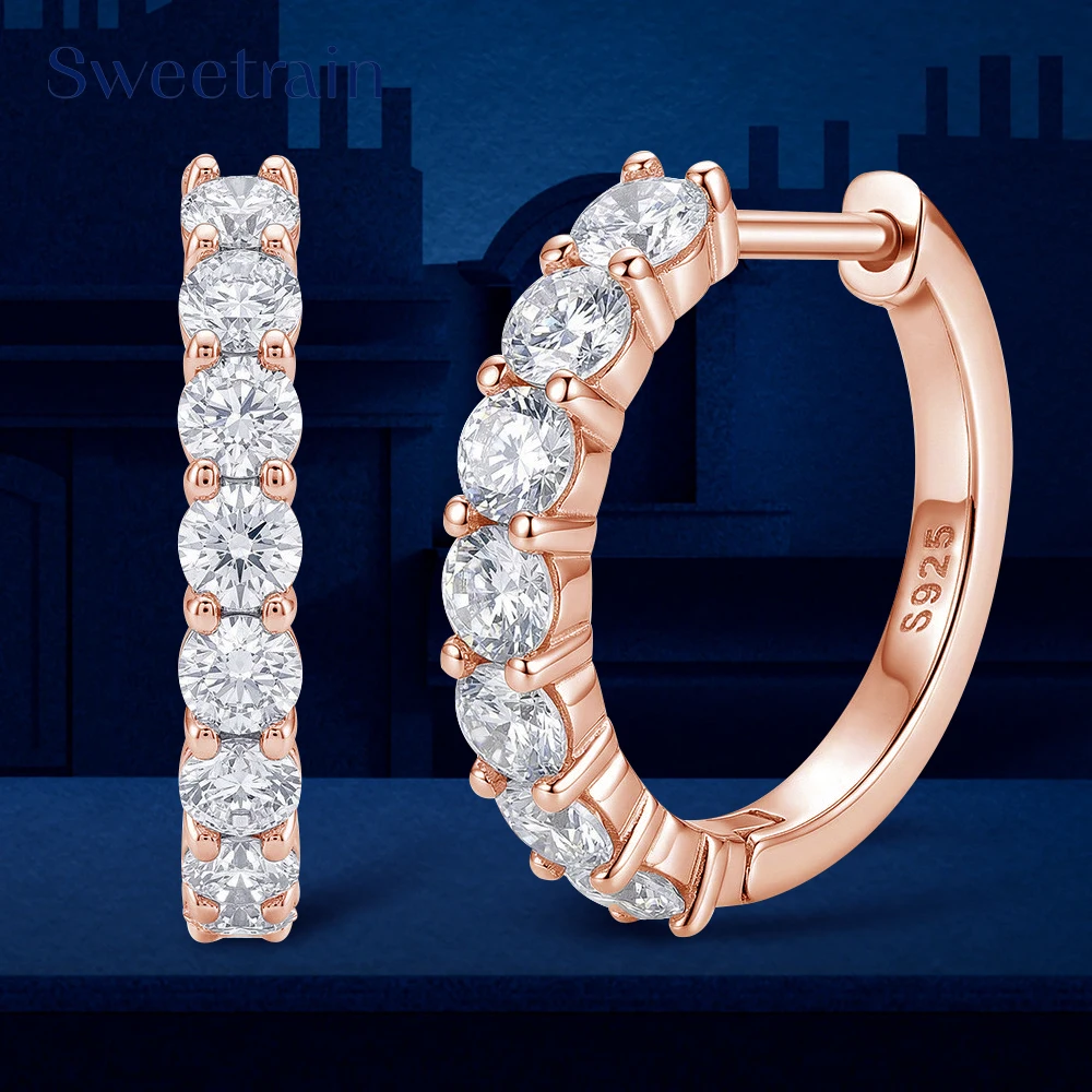 

Серьги-кольца Sweetrain из розового золота с муассанитом, 7 камней, 3 мм, серебро 925 пробы, позолота 18К, серьги-хагги, сверкающие, с лабораторными бриллиантами, подарок