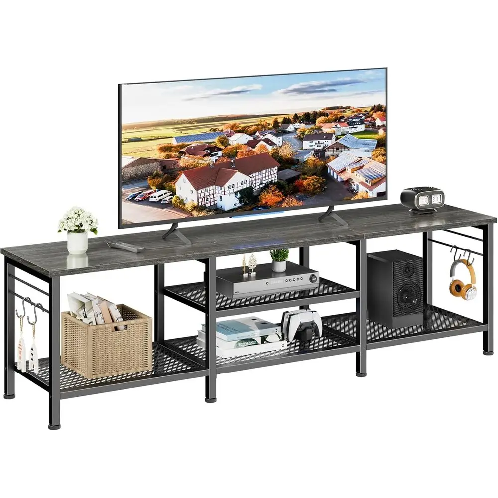 TV Stand or TVs up to 70 Inch, 63 Inch Entertainment Center with Open Storage Shelves, Teion Stands with Soundbar Shel or Living