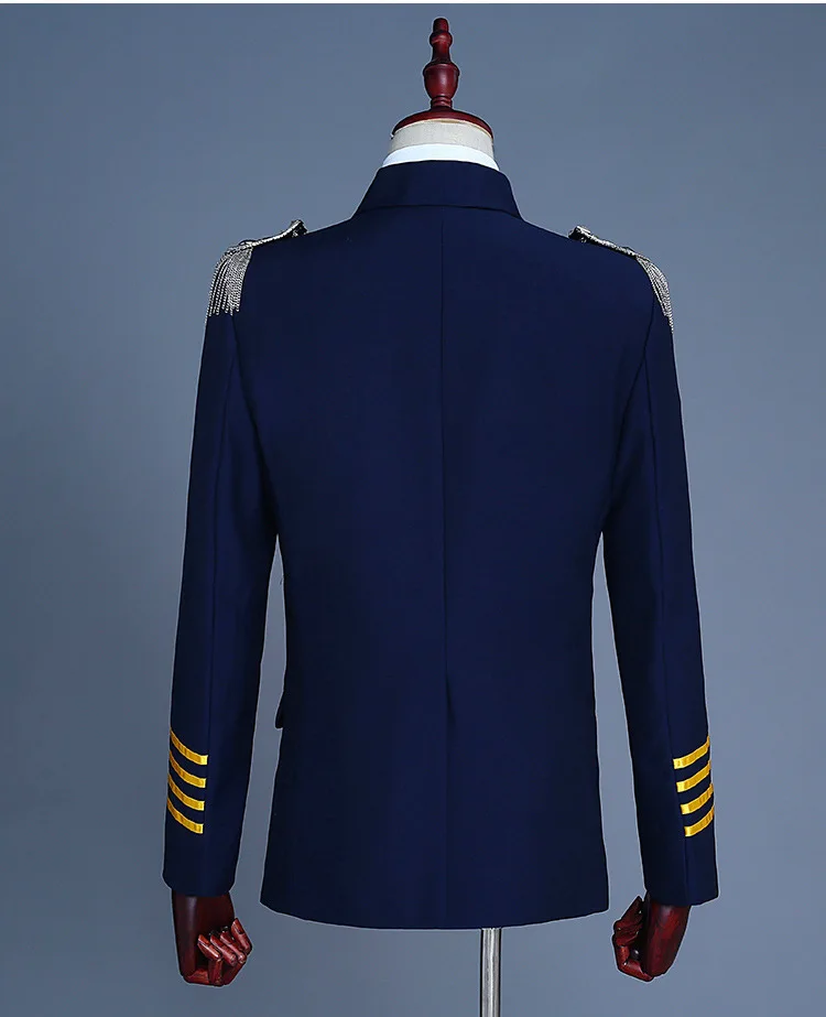 2026 Men's Slim Fit Captain Uniform Two-Piece,Navy Double-Breasted Jacket with Gold Buttons&Epaulettes for Pilot,Stage, Wedding