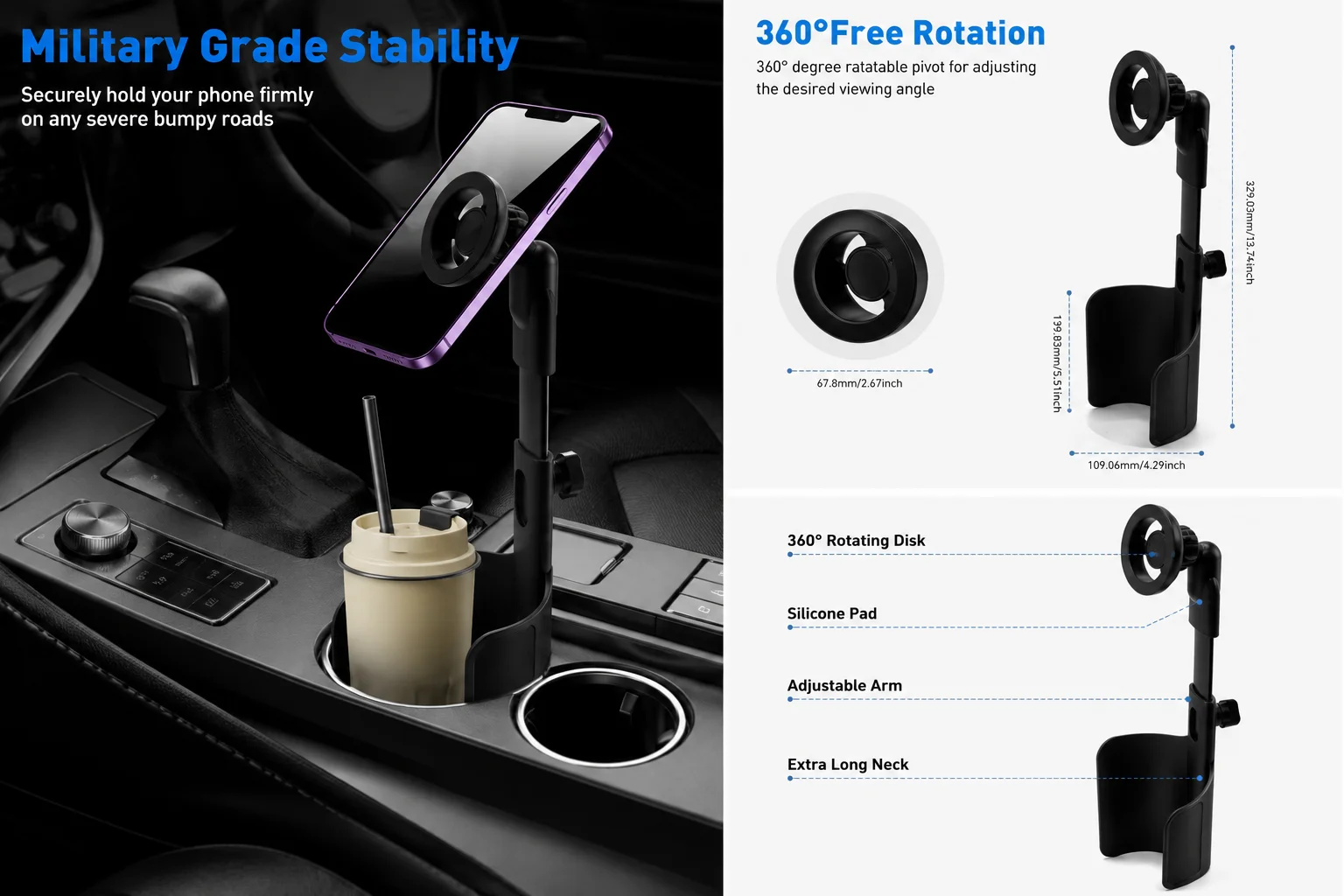Auto-Getränkehalter Magnetischer Telefonhalter Universal 2-in-1 Multifunktional Ausziehbar 360° ° Rotationsverstellbare Auto-Smartphone-Halterung – Detail 6