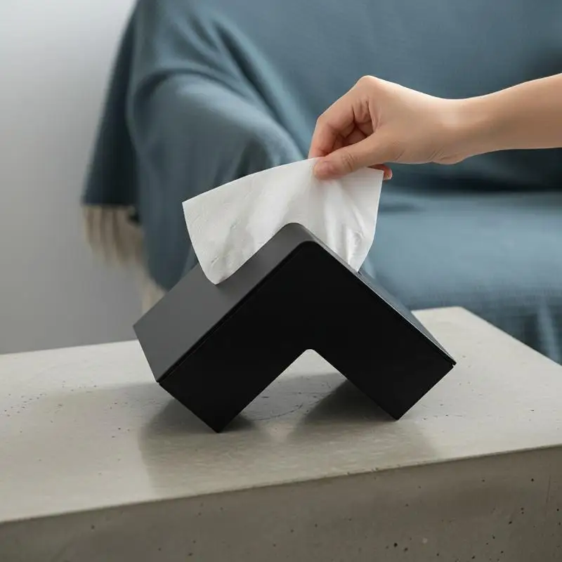 

Luxury L-shaped Tissue Holder with Desktop Drawer Organizer for Living Room Modern Style Home Storage Box