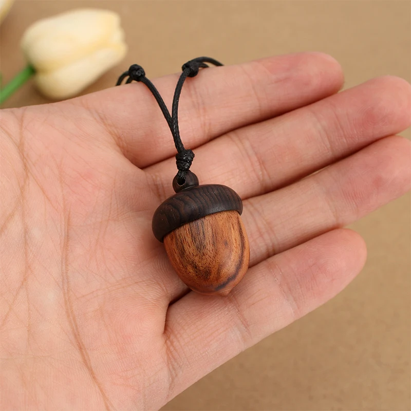 Acorn Pendant Necklace Forest Ethnic Style Wax Rope Wooden Empty Acorn Case Necklace For Men And Women Jewelry Choker Cord