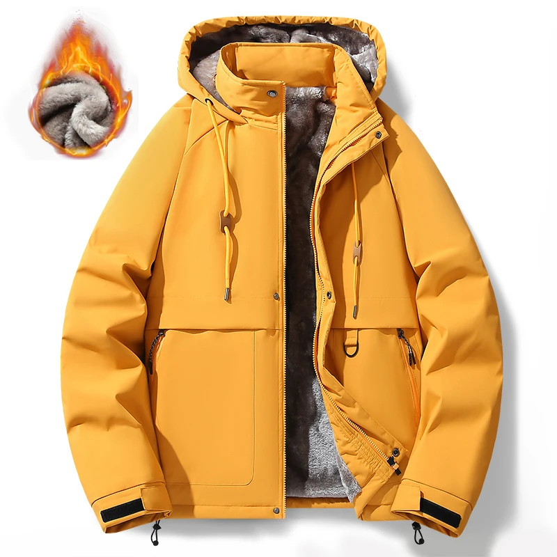 Fashion Winter Men's Casual Warm Fleece Thick Windbreaker Jackets Hooded Jacket Man Waterproof Outdoor Soft Shell Coat Clothing