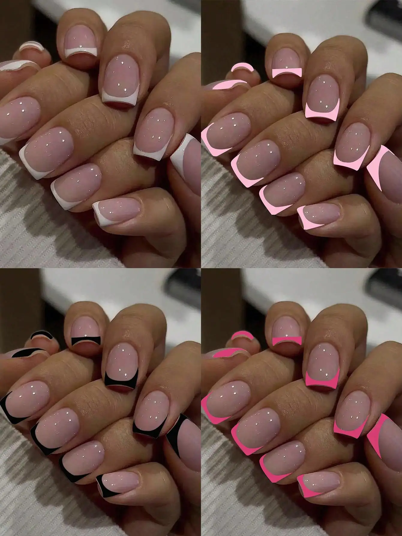 24-delig kort vierkant zwart Frankrijk volledige dekking nep-nagelset 1pc nagelvijl en 1 nagellijmstickerset nagels voor meisje moeder vrouwen cadeau