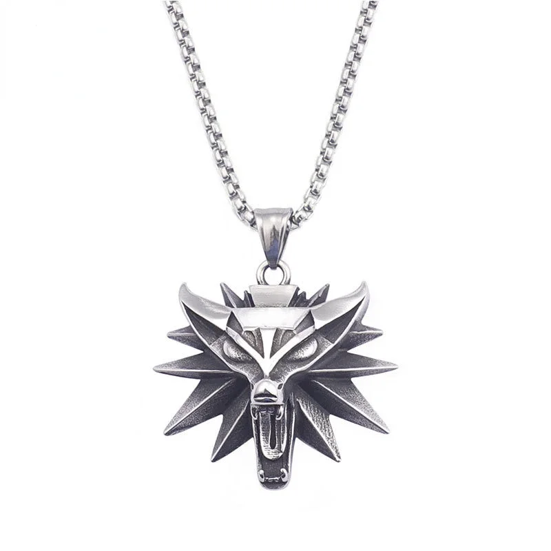 New Trendy Witcher Wolf Head Pendent Necklace for Men