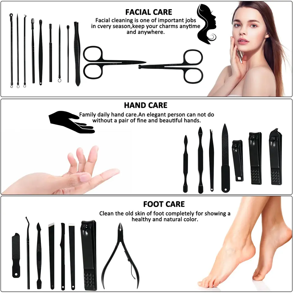 Kit de Cortaúñas 26 Piezas Acero Inoxidable Kit de Manicura Profesional con Estuche de Viaje de Lujo 5