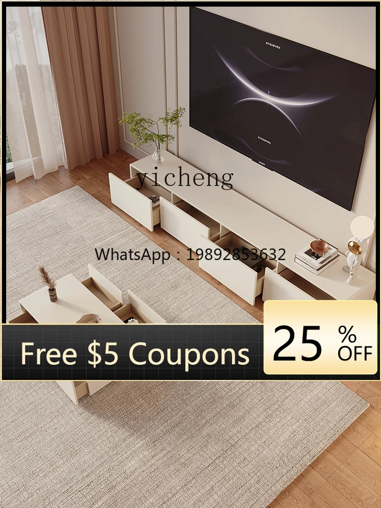 

XLL TV cabinet coffee table combination solid wood living room warm white floor cabinet paint TV cabinet