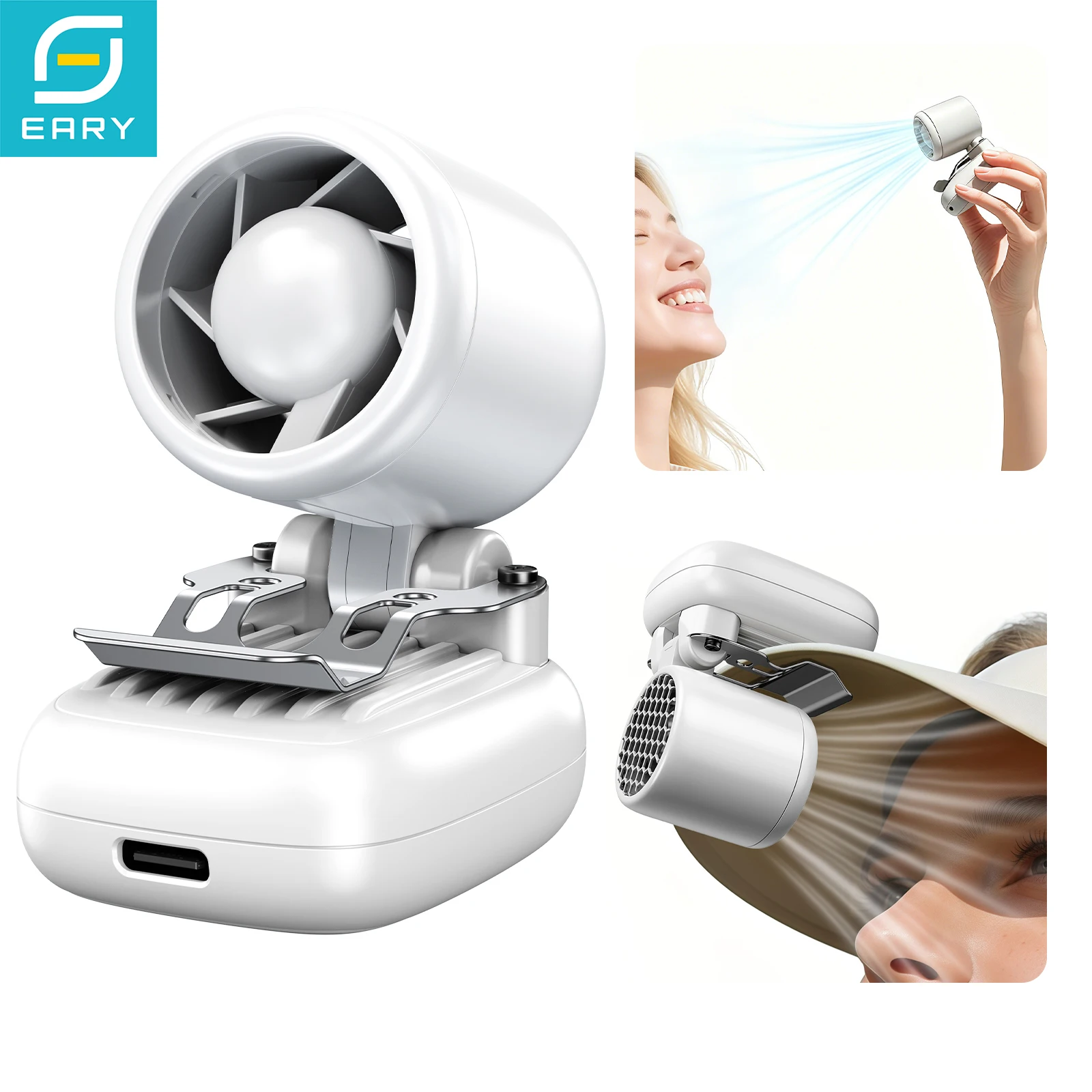 

Eary Outdoor Wearable Hat Clip Fan 1200mAh USB Rechargeable Portable Handheld Backpack Cooler 3 Speeds Lightweight Mini Desk Fan