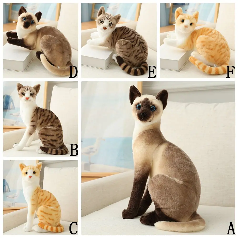 Plush&padding Kitten Doll American Shorthair Siamese Cat Cartoon Animal Simulation Cat Plush Doll Pet Toys Stuffed Lying Cat