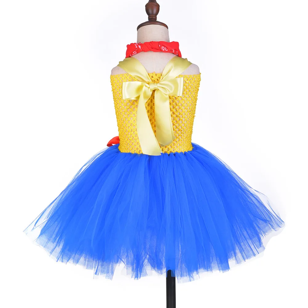 Kid Woody Jessie Cosplay Costume Cowgirl Girls Tutu Dress with Hat Scarf Set Outfit Fancy Tulle Birthday Party Dress Costume