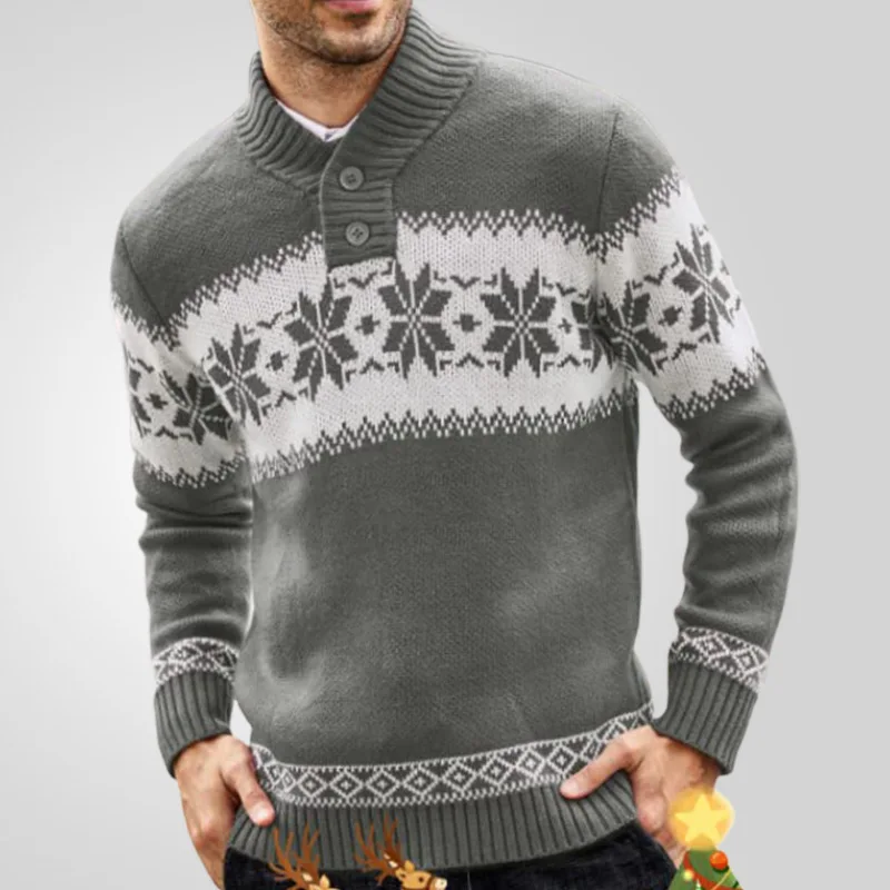 New Autumn and Winter Pullover Sweater for Men Long sleeved Christmas Jacquard Knitted Sweater Green Gray Men's Clothing MY1134