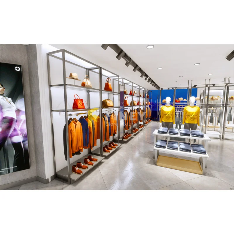 （customized）Fashion Clothing Store Showroom Interior Decoration  Layout Design Customized Clothes Shop Furniture Apparel Display