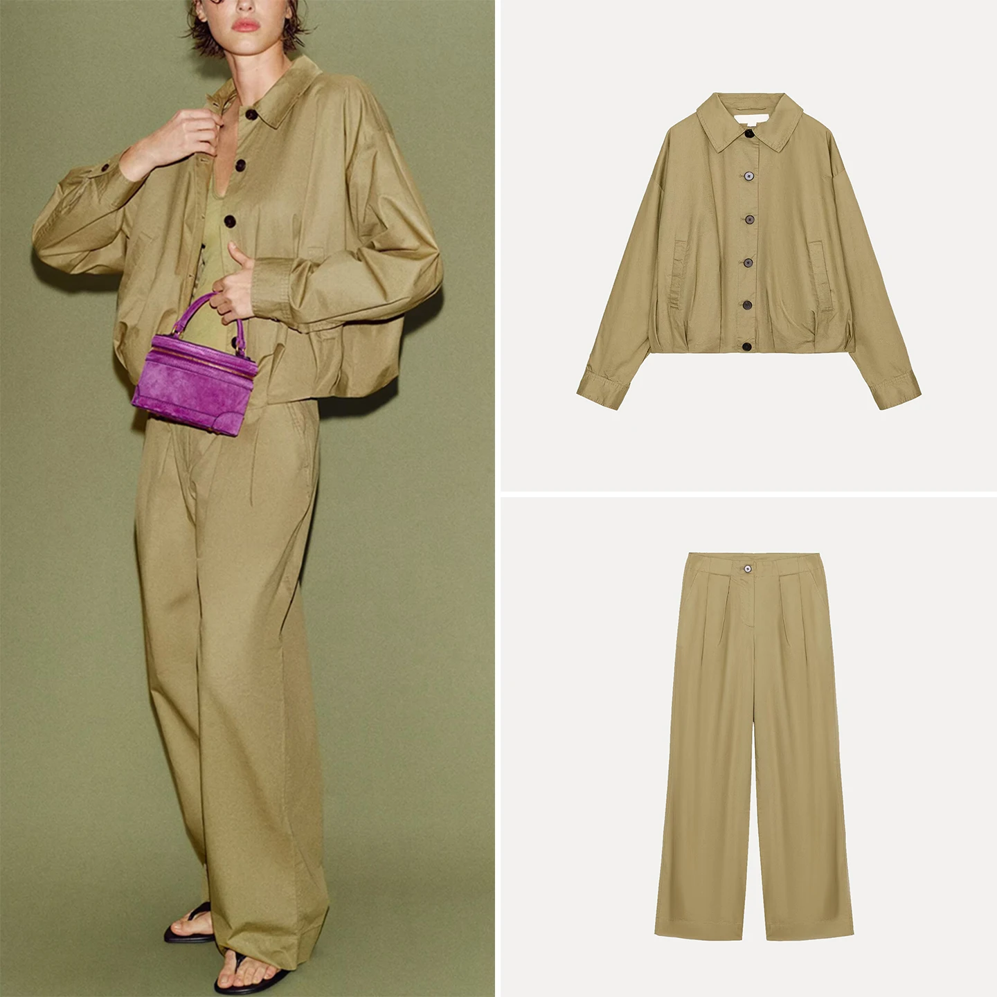 

Spring 2026 Women's Fashion Balloon Style Jacket And Bucket Pants Long Sleeve mid High Waist Spring Collection Zadata Brand