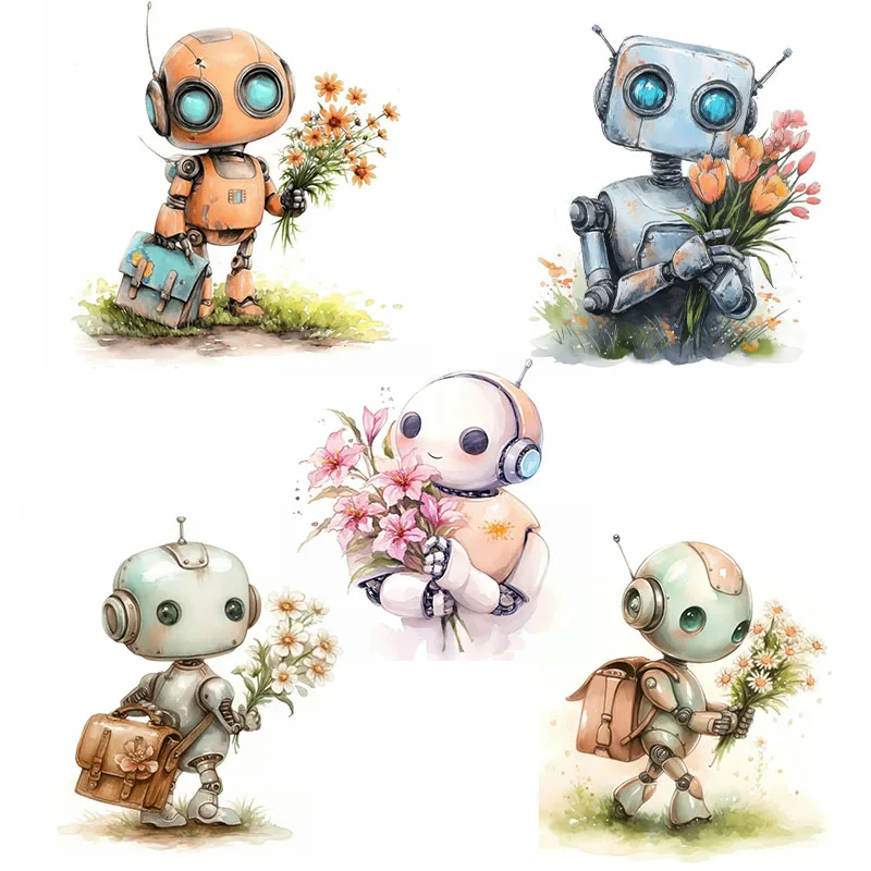 

QT678# Floral Cute Robots Toilet Stickers, Bedroom Entryway Living Room Porch Home Decoration Wall Stickers, Removable Stickers
