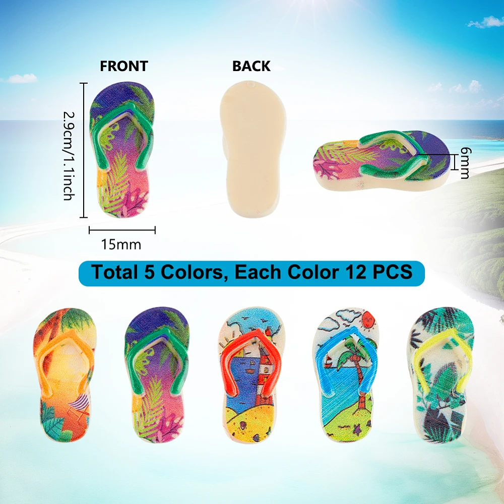 65Pcs Resin Cabochons Flatback Colorful Cartoon Beach Slipper Decoration Supplies for DIY Craft Hair Clip Phone Case Ornament