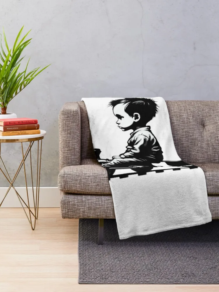 Boy on a train - Spray Paint Grafitti Banky Style Throw Blanket Soft Plush Plaid Picnic Blankets