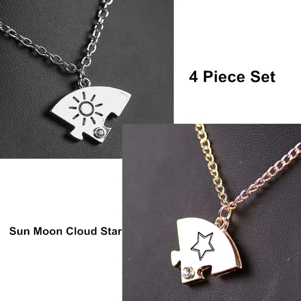 4 Piece Set Fashion Men Women Jewelry Inlaid Rhinestone Friendship Necklace Sun Moon Cloud Star Best Friend BFF Pendant