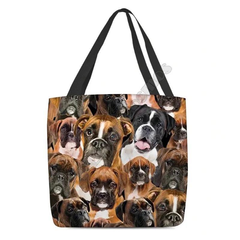 A Bunch Of Boxers Tote Bag 3D Print Handle Storage Shopper Bag Funny Foldable Reusable Tote Multipurpose 14 Style dog pattern